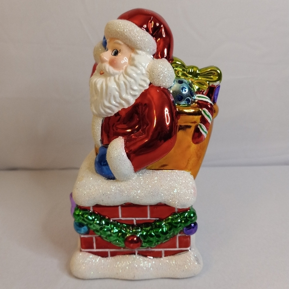 2004 CHRISTOPHER RADKO Christmas Glass SANTA CLAUS Candy Box Glitter 7.5 " H - Picture 6 of 10